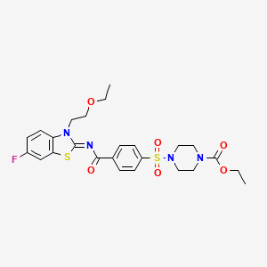 molecular formula C25H29FN4O6S2 B2671207 ethyl 4-(4-{[(2Z)-3-(2-ethoxyethyl)-6-fluoro-2,3-dihydro-1,3-benzothiazol-2-ylidene]carbamoyl}benzenesulfonyl)piperazine-1-carboxylate CAS No. 865163-08-2