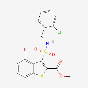 molecular formula C17H13ClFNO4S2 B2671348 METHYL 3-{[(2-CHLOROPHENYL)METHYL]SULFAMOYL}-4-FLUORO-1-BENZOTHIOPHENE-2-CARBOXYLATE CAS No. 941962-41-0