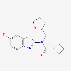 molecular formula C17H19FN2O2S B2671359 N-(6-fluoro-1,3-benzothiazol-2-yl)-N-[(oxolan-2-yl)methyl]cyclobutanecarboxamide CAS No. 1172079-87-6