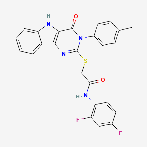 molecular formula C25H18F2N4O2S B2671364 N-(2,4-difluorophenyl)-2-{[3-(4-methylphenyl)-4-oxo-3H,4H,5H-pyrimido[5,4-b]indol-2-yl]sulfanyl}acetamide CAS No. 536704-67-3