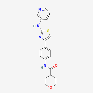 molecular formula C20H20N4O2S B2671427 N-(4-{2-[(pyridin-3-yl)amino]-1,3-thiazol-4-yl}phenyl)oxane-4-carboxamide CAS No. 1797285-53-0