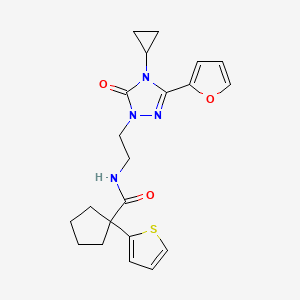 molecular formula C21H24N4O3S B2671433 N-{2-[4-cyclopropyl-3-(furan-2-yl)-5-oxo-4,5-dihydro-1H-1,2,4-triazol-1-yl]ethyl}-1-(thiophen-2-yl)cyclopentane-1-carboxamide CAS No. 1797738-52-3