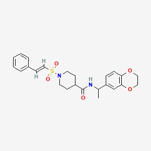 molecular formula C24H28N2O5S B2671448 N-[1-(2,3-dihydro-1,4-benzodioxin-6-yl)ethyl]-1-[(E)-2-phenylethenyl]sulfonylpiperidine-4-carboxamide CAS No. 878125-04-3