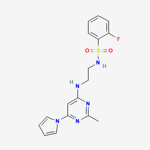 2-fluoro-N-(2-((2-methyl-6-(1H-pyrrol-1-yl)pyrimidin-4-yl)amino)ethyl)benzenesulfonamide
