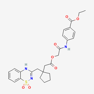 molecular formula C26H29N3O7S B2671508 ethyl 4-{2-[(2-{1-[(1,1-dioxo-2H-1lambda6,2,4-benzothiadiazin-3-yl)methyl]cyclopentyl}acetyl)oxy]acetamido}benzoate CAS No. 895641-13-1