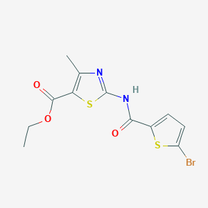 molecular formula C12H11BrN2O3S2 B2671536 Ethyl 2-(5-bromothiophene-2-carboxamido)-4-methylthiazole-5-carboxylate CAS No. 361160-10-3