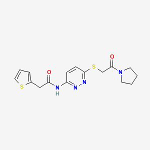 molecular formula C16H18N4O2S2 B2671544 N-(6-((2-oxo-2-(pyrrolidin-1-yl)ethyl)thio)pyridazin-3-yl)-2-(thiophen-2-yl)acetamide CAS No. 1021253-13-3