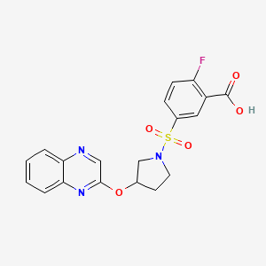 molecular formula C19H16FN3O5S B2671549 2-Fluoro-5-{[3-(quinoxalin-2-yloxy)pyrrolidin-1-yl]sulfonyl}benzoic acid CAS No. 2097913-06-7