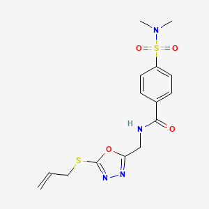 molecular formula C15H18N4O4S2 B2671556 4-(dimethylsulfamoyl)-N-[(5-prop-2-enylsulfanyl-1,3,4-oxadiazol-2-yl)methyl]benzamide CAS No. 941948-84-1