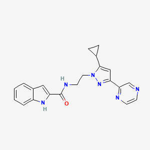 molecular formula C21H20N6O B2671567 N-(2-(5-cyclopropyl-3-(pyrazin-2-yl)-1H-pyrazol-1-yl)ethyl)-1H-indole-2-carboxamide CAS No. 2034505-97-8