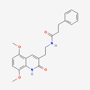 molecular formula C22H24N2O4 B2671572 N-[2-(5,8-dimethoxy-2-oxo-1,2-dihydroquinolin-3-yl)ethyl]-3-phenylpropanamide CAS No. 851403-69-5