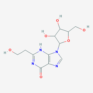 molecular formula C12H16N4O6 B026716 9-[3,4-dihydroxy-5-(hydroxymethyl)oxolan-2-yl]-2-(2-hydroxyethyl)-3H-purin-6-one CAS No. 110851-59-7