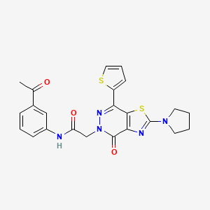 molecular formula C23H21N5O3S2 B2671611 N-(3-acetylphenyl)-2-(4-oxo-2-(pyrrolidin-1-yl)-7-(thiophen-2-yl)thiazolo[4,5-d]pyridazin-5(4H)-yl)acetamide CAS No. 1105219-11-1