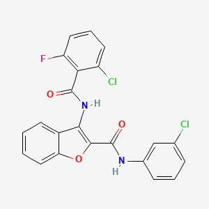 molecular formula C22H13Cl2FN2O3 B2671636 3-(2-chloro-6-fluorobenzamido)-N-(3-chlorophenyl)benzofuran-2-carboxamide CAS No. 888436-24-6