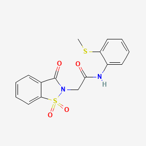 molecular formula C16H14N2O4S2 B2671711 N-[2-(methylsulfanyl)phenyl]-2-(1,1,3-trioxo-2,3-dihydro-1lambda6,2-benzothiazol-2-yl)acetamide CAS No. 452957-76-5