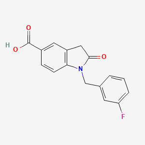 molecular formula C16H12FNO3 B2671765 1-[(3-fluorophenyl)methyl]-2-oxo-2,3-dihydro-1H-indole-5-carboxylic acid CAS No. 1706461-87-1