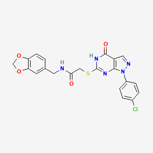 molecular formula C21H16ClN5O4S B2671767 N-[(2H-1,3-benzodioxol-5-yl)methyl]-2-{[1-(4-chlorophenyl)-4-oxo-1H,4H,5H-pyrazolo[3,4-d]pyrimidin-6-yl]sulfanyl}acetamide CAS No. 946200-54-0