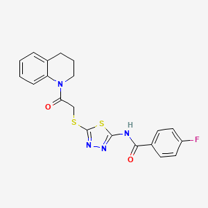 molecular formula C20H17FN4O2S2 B2671775 N-(5-((2-(3,4-dihydroquinolin-1(2H)-yl)-2-oxoethyl)thio)-1,3,4-thiadiazol-2-yl)-4-fluorobenzamide CAS No. 392300-25-3