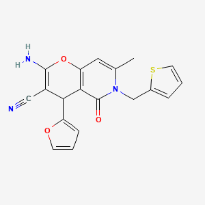 2-amino-4-(furan-2-yl)-7-methyl-5-oxo-6-(thiophen-2-ylmethyl)-5,6-dihydro-4H-pyrano[3,2-c]pyridine-3-carbonitrile