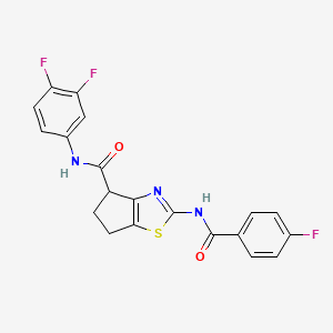 molecular formula C20H14F3N3O2S B2671781 N-(3,4-difluorophenyl)-2-(4-fluorobenzamido)-5,6-dihydro-4H-cyclopenta[d]thiazole-4-carboxamide CAS No. 941880-06-4