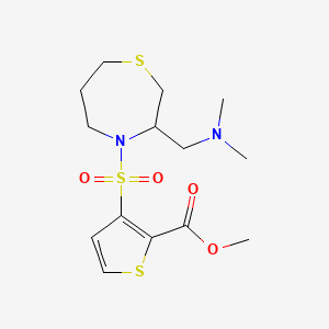 molecular formula C14H22N2O4S3 B2671796 Methyl 3-((3-((dimethylamino)methyl)-1,4-thiazepan-4-yl)sulfonyl)thiophene-2-carboxylate CAS No. 1428347-47-0