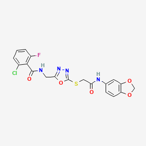 molecular formula C19H14ClFN4O5S B2671830 N-[[5-[2-(1,3-benzodioxol-5-ylamino)-2-oxoethyl]sulfanyl-1,3,4-oxadiazol-2-yl]methyl]-2-chloro-6-fluorobenzamide CAS No. 851786-14-6