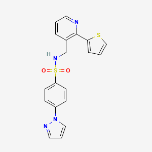 molecular formula C19H16N4O2S2 B2671842 4-(1H-吡唑-1-基)-N-((2-(噻吩-2-基)吡啶-3-基)甲基)苯磺酰胺 CAS No. 2034246-40-5