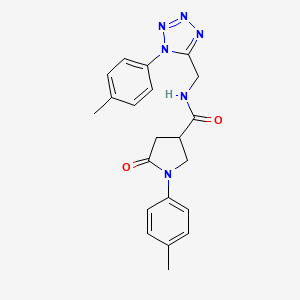 molecular formula C21H22N6O2 B2671844 5-oxo-1-(p-tolyl)-N-((1-(p-tolyl)-1H-tetrazol-5-yl)methyl)pyrrolidine-3-carboxamide CAS No. 920461-34-3
