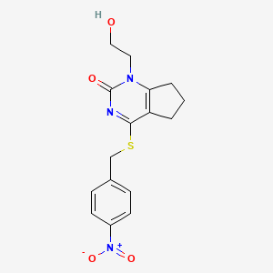 molecular formula C16H17N3O4S B2671855 1-(2-羟乙基)-4-((4-硝基苯甲基)硫)-6,7-二氢-1H-环戊二嘧啶-2(5H)-酮 CAS No. 942013-24-3