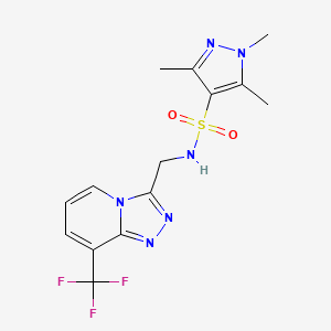 molecular formula C14H15F3N6O2S B2671856 1,3,5-trimethyl-N-((8-(trifluoromethyl)-[1,2,4]triazolo[4,3-a]pyridin-3-yl)methyl)-1H-pyrazole-4-sulfonamide CAS No. 2034551-29-4