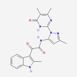 molecular formula C21H20N6O3 B2671862 N-(1-(4,5-Dimethyl-6-oxo-1,6-dihydropyrimidin-2-yl)-3-methyl-1H-pyrazol-5-yl)-2-(2-methyl-1H-indol-3-yl)-2-oxoacetamide CAS No. 1004680-83-4