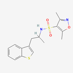 molecular formula C16H18N2O3S2 B2671875 N-[1-(1-benzothiophen-3-yl)propan-2-yl]-3,5-dimethyl-1,2-oxazole-4-sulfonamide CAS No. 2034392-41-9