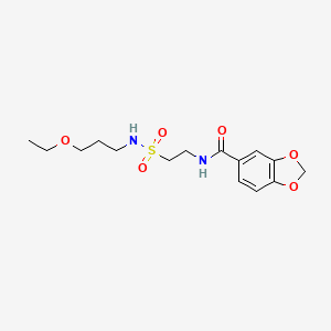 molecular formula C15H22N2O6S B2671889 N-[2-(3-乙氧基丙基磺酰氨基)乙基]-1,3-苯并二氧杂环戊二酮-5-甲酸酰胺 CAS No. 899980-44-0