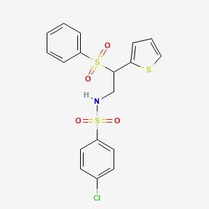 molecular formula C18H16ClNO4S3 B2671916 4-chloro-N-(2-(phenylsulfonyl)-2-(thiophen-2-yl)ethyl)benzenesulfonamide CAS No. 896341-75-6