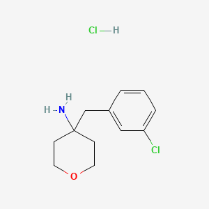 molecular formula C12H17Cl2NO B2671921 4-[(3-氯苯基)甲基]氧杂-4-胺 盐酸盐 CAS No. 1439902-48-3