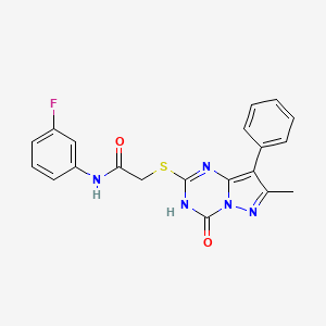 molecular formula C20H16FN5O2S B2671922 N-(3-氟苯基)-2-((7-甲基-4-氧代-8-苯基-3,4-二氢吡唑[1,5-a][1,3,5]三嗪-2-基)硫)乙酰胺 CAS No. 946323-04-2