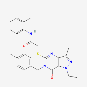molecular formula C26H29N5O2S B2671923 N-(2,3-dimethylphenyl)-2-({1-ethyl-3-methyl-6-[(4-methylphenyl)methyl]-7-oxo-1H,6H,7H-pyrazolo[4,3-d]pyrimidin-5-yl}sulfanyl)acetamide CAS No. 1359436-72-8