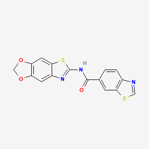 molecular formula C16H9N3O3S2 B2671929 N-{4,6-dioxa-10-thia-12-azatricyclo[7.3.0.0^{3,7}]dodeca-1(9),2,7,11-tetraen-11-yl}-1,3-benzothiazole-6-carboxamide CAS No. 892853-54-2