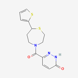 molecular formula C14H15N3O2S2 B2671938 6-(7-(thiophen-2-yl)-1,4-thiazepane-4-carbonyl)pyridazin-3(2H)-one CAS No. 1705762-31-7