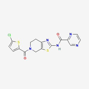 molecular formula C16H12ClN5O2S2 B2671969 N-(5-(5-chlorothiophene-2-carbonyl)-4,5,6,7-tetrahydrothiazolo[5,4-c]pyridin-2-yl)pyrazine-2-carboxamide CAS No. 1351622-40-6