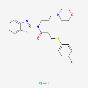molecular formula C25H32ClN3O3S2 B2671974 3-((4-methoxyphenyl)thio)-N-(4-methylbenzo[d]thiazol-2-yl)-N-(3-morpholinopropyl)propanamide hydrochloride CAS No. 1331287-35-4