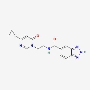 molecular formula C16H16N6O2 B2671983 N-(2-(4-cyclopropyl-6-oxopyrimidin-1(6H)-yl)ethyl)-1H-benzo[d][1,2,3]triazole-5-carboxamide CAS No. 2034511-75-4