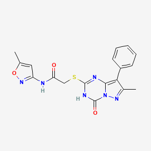 molecular formula C18H16N6O3S B2671985 2-((7-methyl-4-oxo-8-phenyl-3,4-dihydropyrazolo[1,5-a][1,3,5]triazin-2-yl)thio)-N-(5-methylisoxazol-3-yl)acetamide CAS No. 946370-89-4
