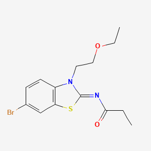 molecular formula C14H17BrN2O2S B2672003 N-[(2Z)-6-bromo-3-(2-ethoxyethyl)-2,3-dihydro-1,3-benzothiazol-2-ylidene]propanamide CAS No. 865162-83-0