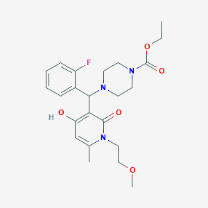 molecular formula C23H30FN3O5 B2672040 Ethyl 4-((2-fluorophenyl)(4-hydroxy-1-(2-methoxyethyl)-6-methyl-2-oxo-1,2-dihydropyridin-3-yl)methyl)piperazine-1-carboxylate CAS No. 897735-20-5