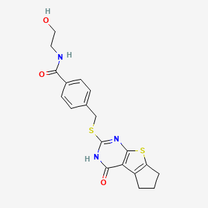 4-{[(4-hydroxy-6,7-dihydro-5H-cyclopenta[4,5]thieno[2,3-d]pyrimidin-2-yl)sulfanyl]methyl}-N-(2-hydroxyethyl)benzamide