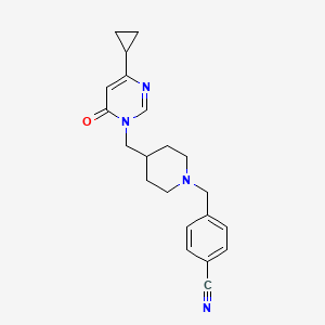 B2672065 4-({4-[(4-Cyclopropyl-6-oxo-1,6-dihydropyrimidin-1-yl)methyl]piperidin-1-yl}methyl)benzonitrile CAS No. 2175978-92-2