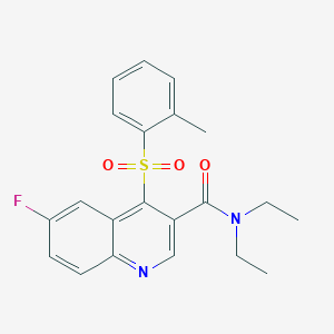 molecular formula C21H21FN2O3S B2672081 N,N-DIETHYL-6-FLUORO-4-(2-METHYLBENZENESULFONYL)QUINOLINE-3-CARBOXAMIDE CAS No. 1110990-01-6