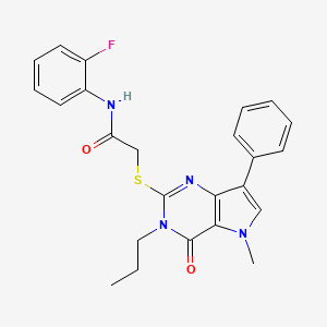 molecular formula C24H23FN4O2S B2672100 N-(2-fluorophenyl)-2-({5-methyl-4-oxo-7-phenyl-3-propyl-3H,4H,5H-pyrrolo[3,2-d]pyrimidin-2-yl}sulfanyl)acetamide CAS No. 1111997-10-4