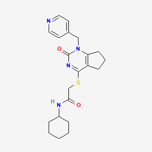 molecular formula C21H26N4O2S B2672136 N-cyclohexyl-2-({2-oxo-1-[(pyridin-4-yl)methyl]-1H,2H,5H,6H,7H-cyclopenta[d]pyrimidin-4-yl}sulfanyl)acetamide CAS No. 946272-03-3